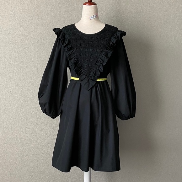 H&M Cotton Puff-sleeved Ruffle-trim Dress in Black - Picture 12 of 16